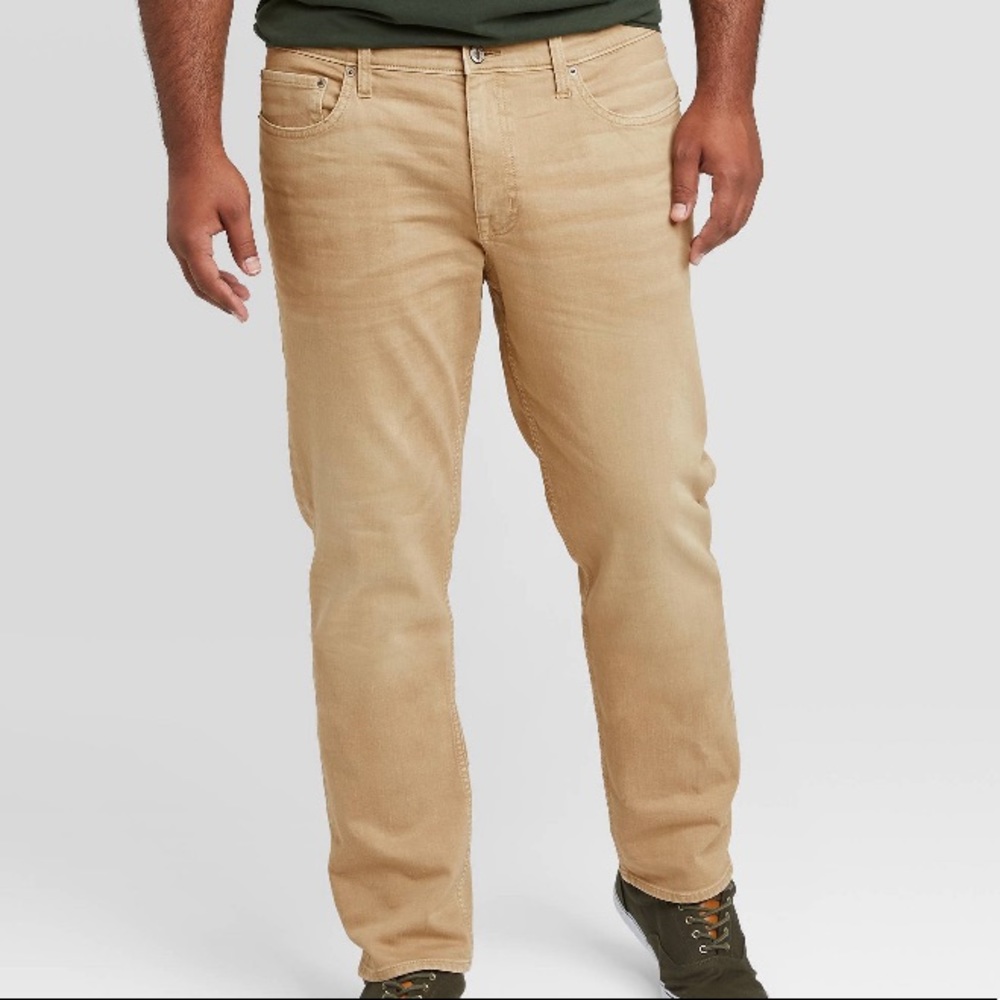 Mens Athletic Fit Total Flex Distressed Khaki Jeans Big & Tall